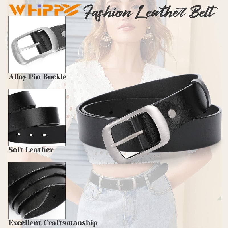 WHIPPY Women Leather Belts for Jeans Pants Fashion Dress Belt for Women with Solid Pin Buckle, Black, L - Image 3